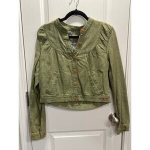 Free People size medium linen blend cropped jacket in green